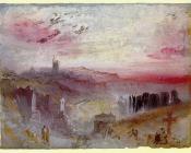 View over Town at Suset,a Cemetery in the Foreground - 约瑟夫·玛罗德·威廉·透纳